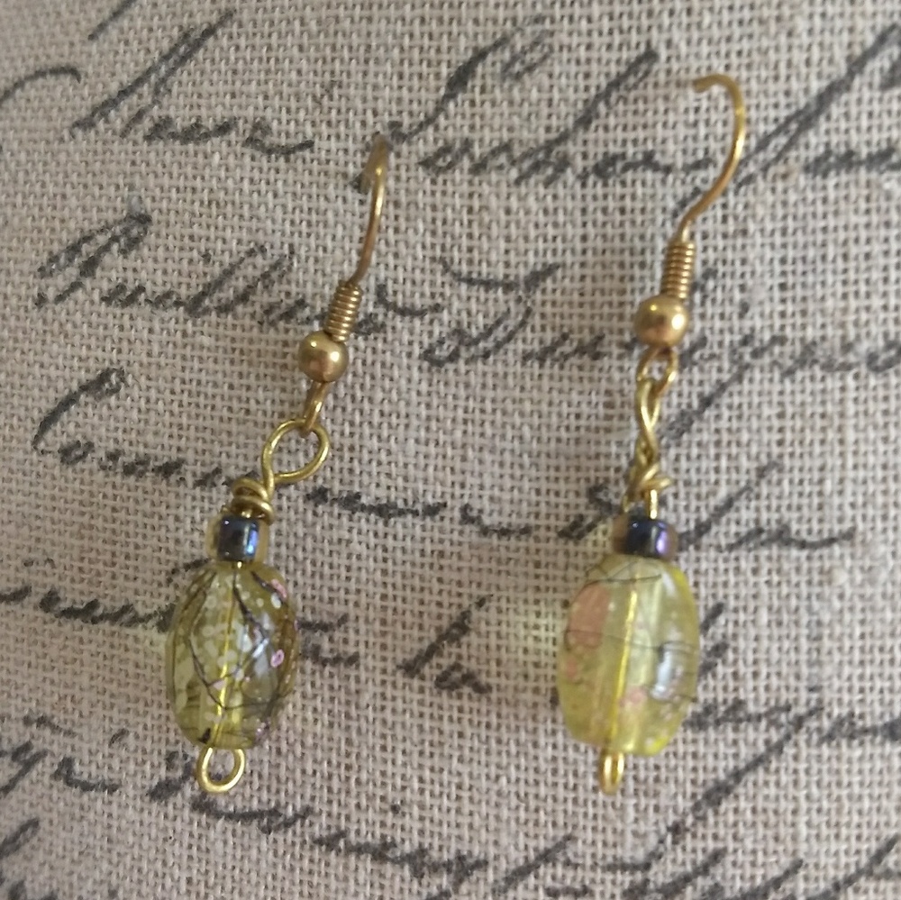 Painted glass bead hook earrings